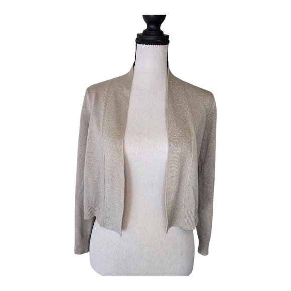 Calvin Klein Cropped Open Front Cardigan Tan Gold Metallic Size Small - Picture 1 of 8